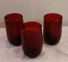 Vintage-3 Ruby Red Anchor Hocking Juice Fruit  Tumbler Glasses