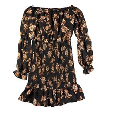 New $108 Guess Felice Dress XS Black Floral Smocked Off Shoulder Mini