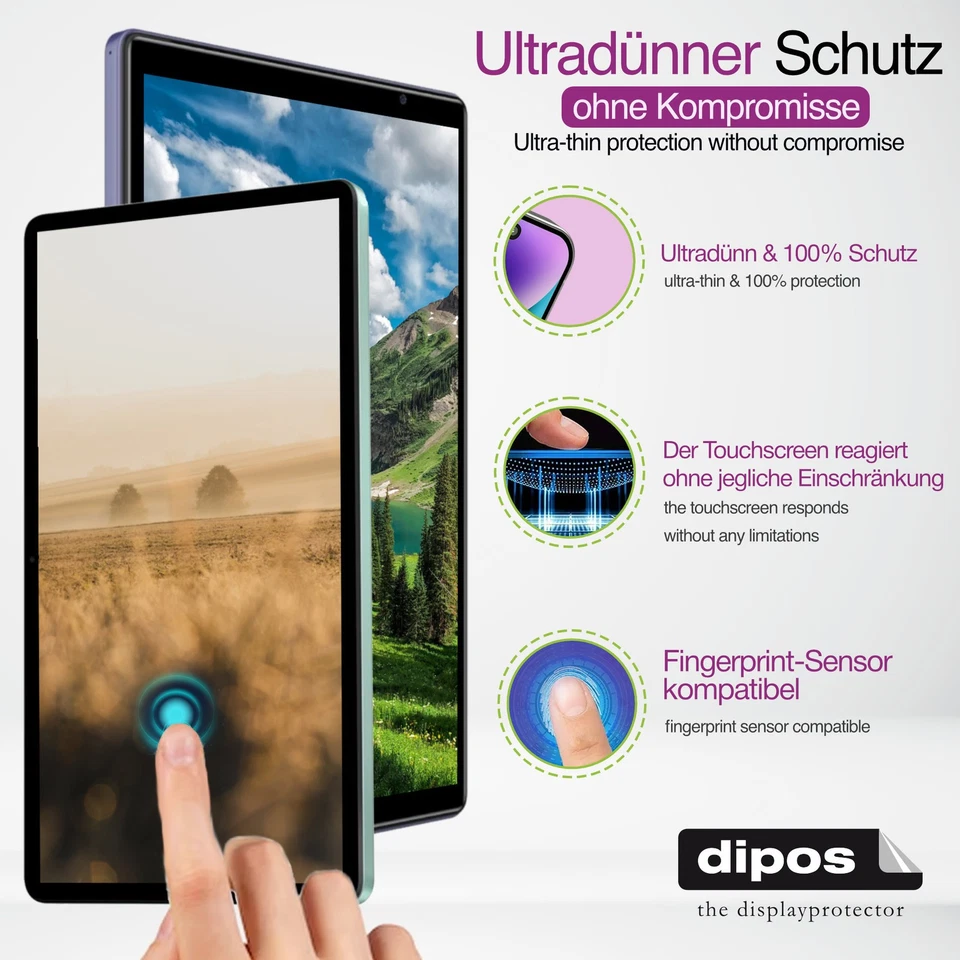 2x Protector de Pantalla para Lenovo Yoga Book 9i Gen 9 Protección Cristal Transparente Dipos Foto 3 de 4