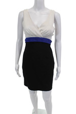 Black Halo Women's V-Neck Sleeveless Color Block Mini Dress Black Size 2