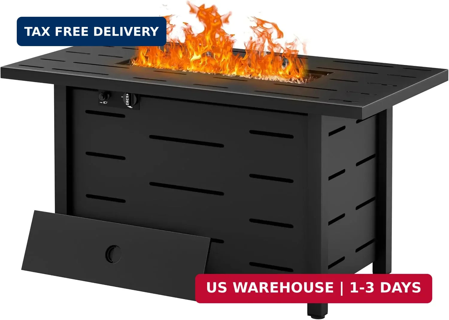 Walsunny 43 inch Outdoor Propane Fire Pit 50,000 BTU Gas Fire Pit Table with Lid