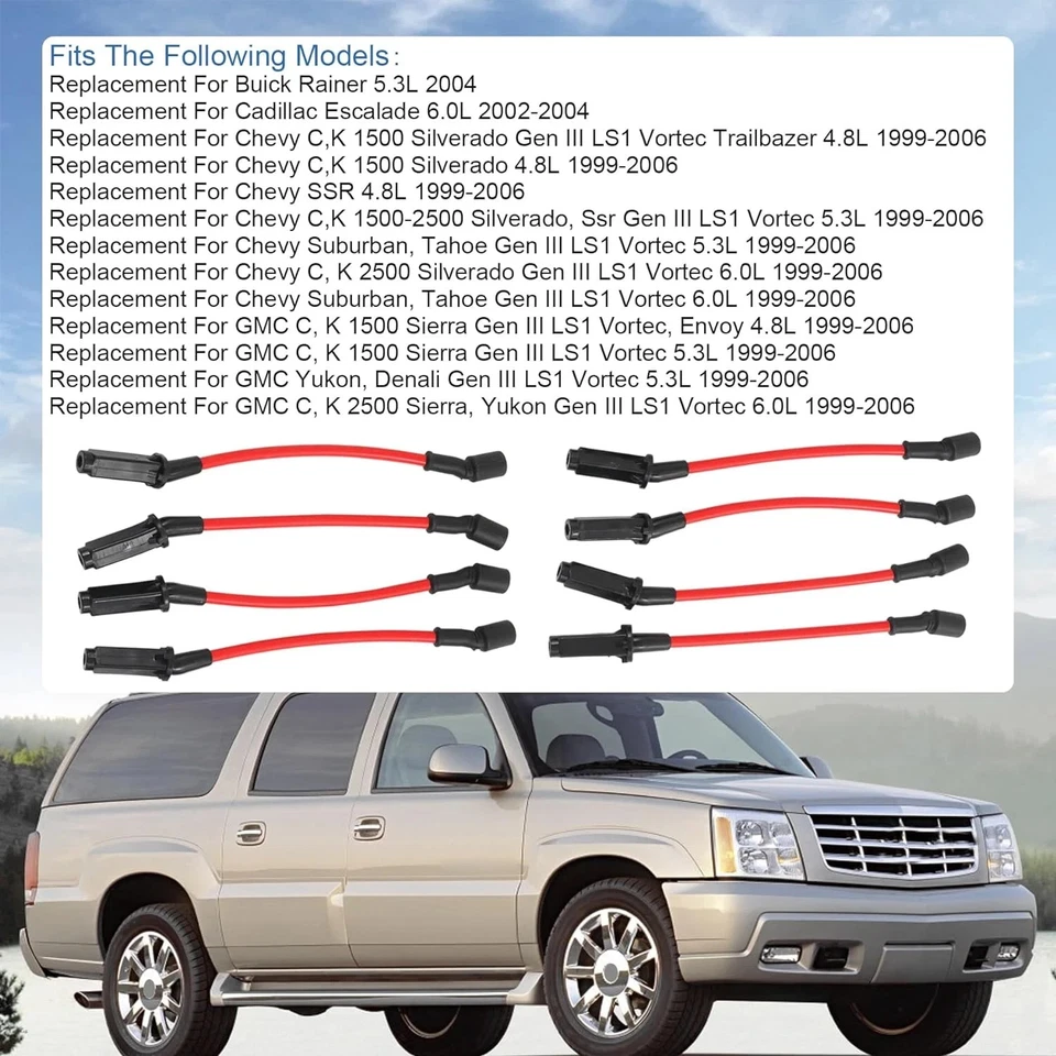 Cables de bujía de alto rendimiento de 10,5 mm para Chevy GMC LS1 Vortec 1999-2006 Foto 2 de 4