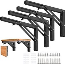 Folding Shelf Brackets 24 inch 4 Pcs - DIY Wall Mounted Shelf Bracket for Gar...