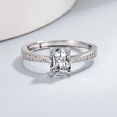 Women's Rectangular Ring with 5A Cubic Zirconia, Elegant Ring Box & Free Bonus G