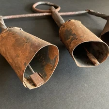 Primitive Rustic Hand Forged Iron Wind Chimes Cow Bells GREAT SOUND!  12” x 12”