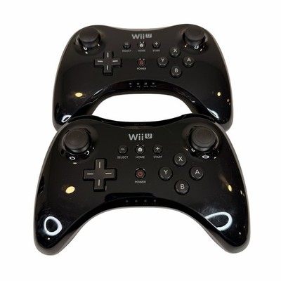 Lot of 2 OEM Official Nintendo Wii U Wireless Pro Controllers Black WUP-005