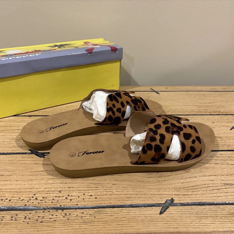 Forever Reina-1 Women Leopard Print H-Band Slide Sandals Open Toe Size 8.5 NEW