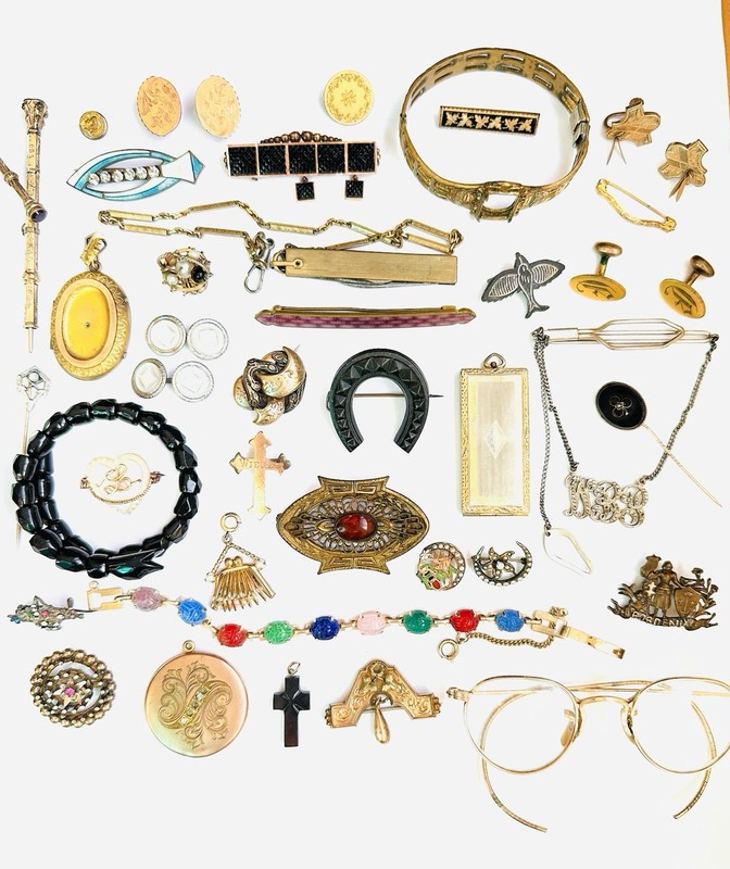 Antique Victorian Huge Lot of Gold Filled Jewelry, Lockets Snake Mourning