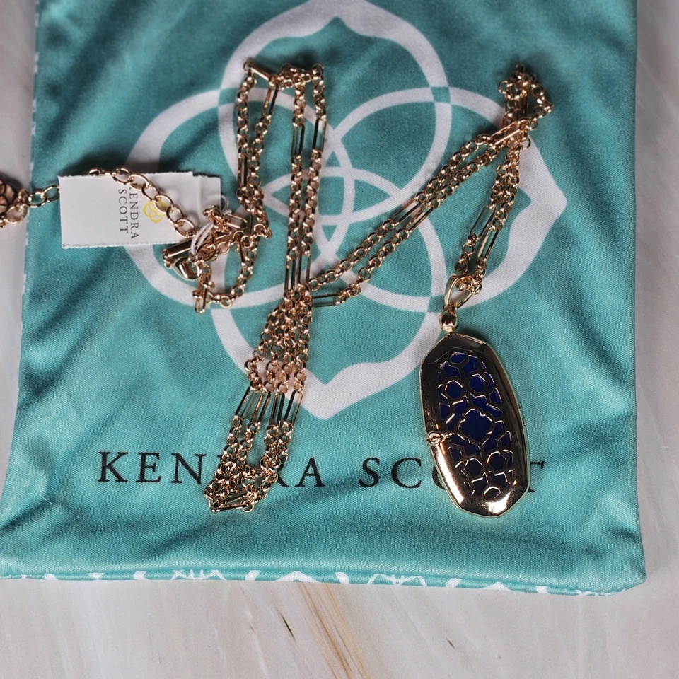 Collar Medallón Kendra Scott Oro Rosa Elle Azul Ojo de Gato Nuevo con Etiquetas Foto 4 de 4