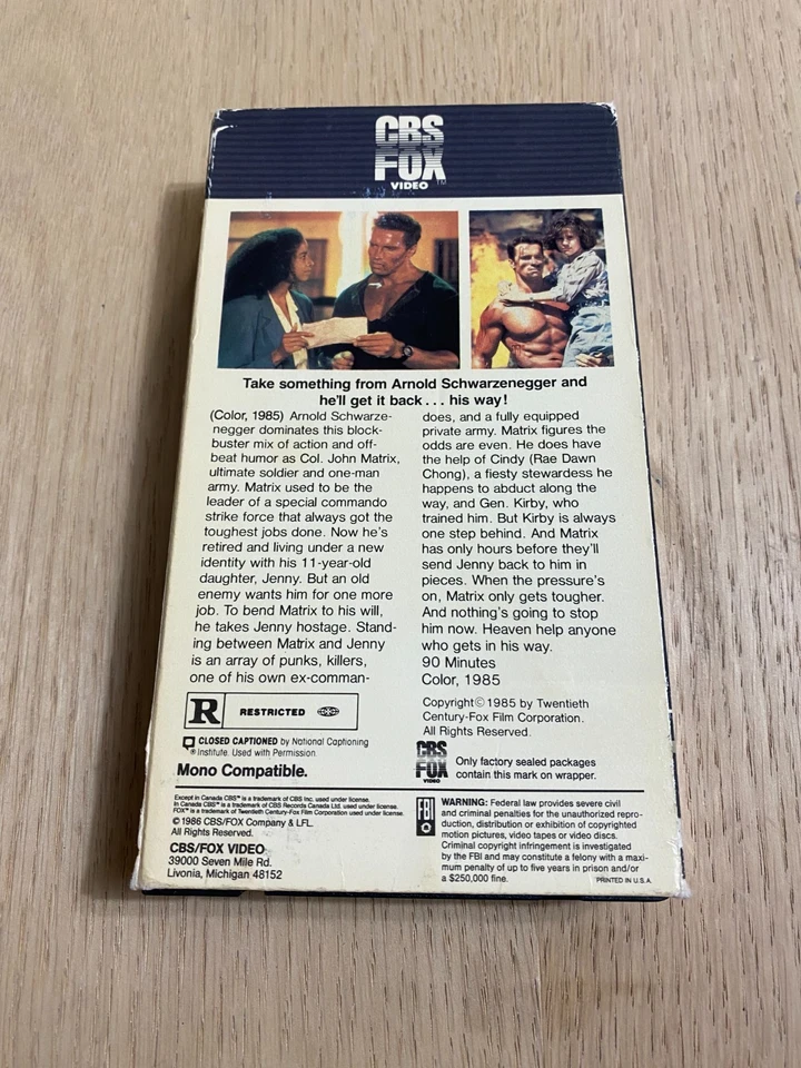 Commando Arnold Schwarzenegger VHS 1985 Vintage CBS FOX VIDEO 80s Action Hero - Image 3 of 4