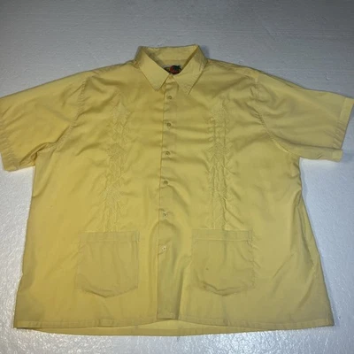 Haband Guayabera Shirt Mens XL Yellow 2 Pockets Cuban - Image 1 of 4