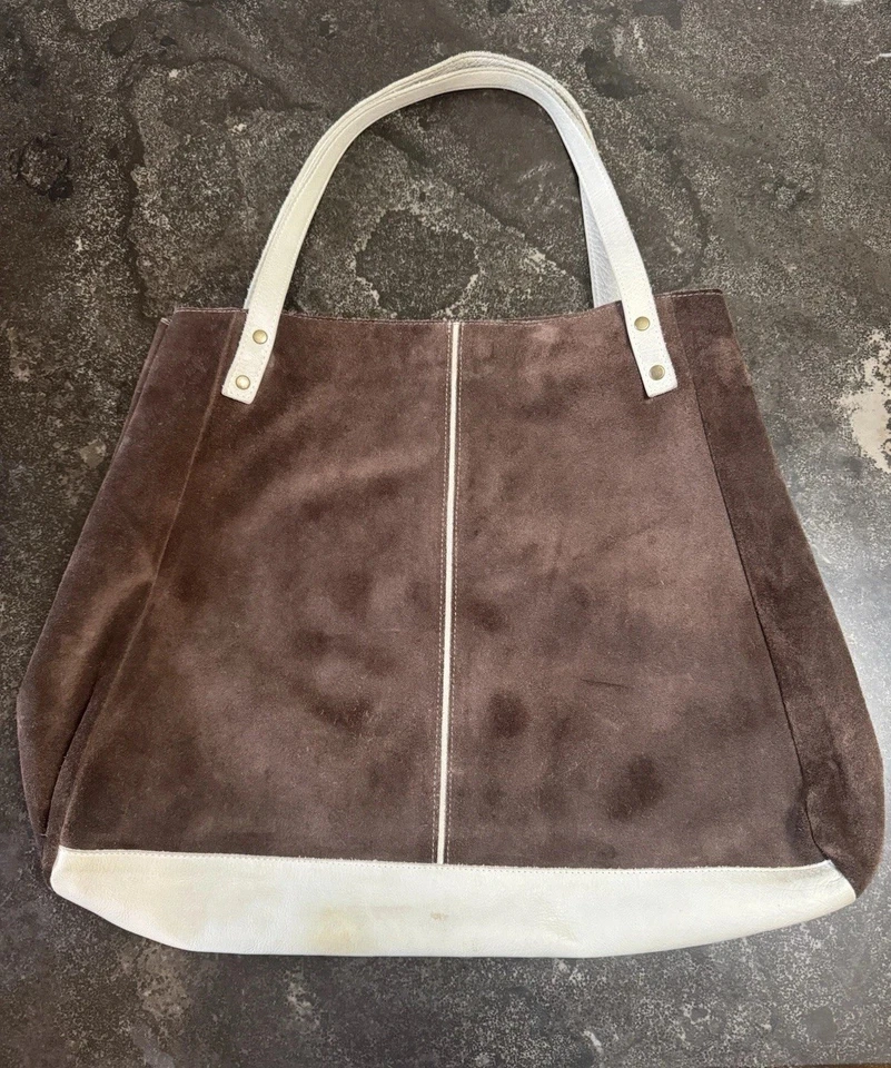 Bolso de hombro American Apparel de cuero gamuza marrón/blanco Foto 3 de 4