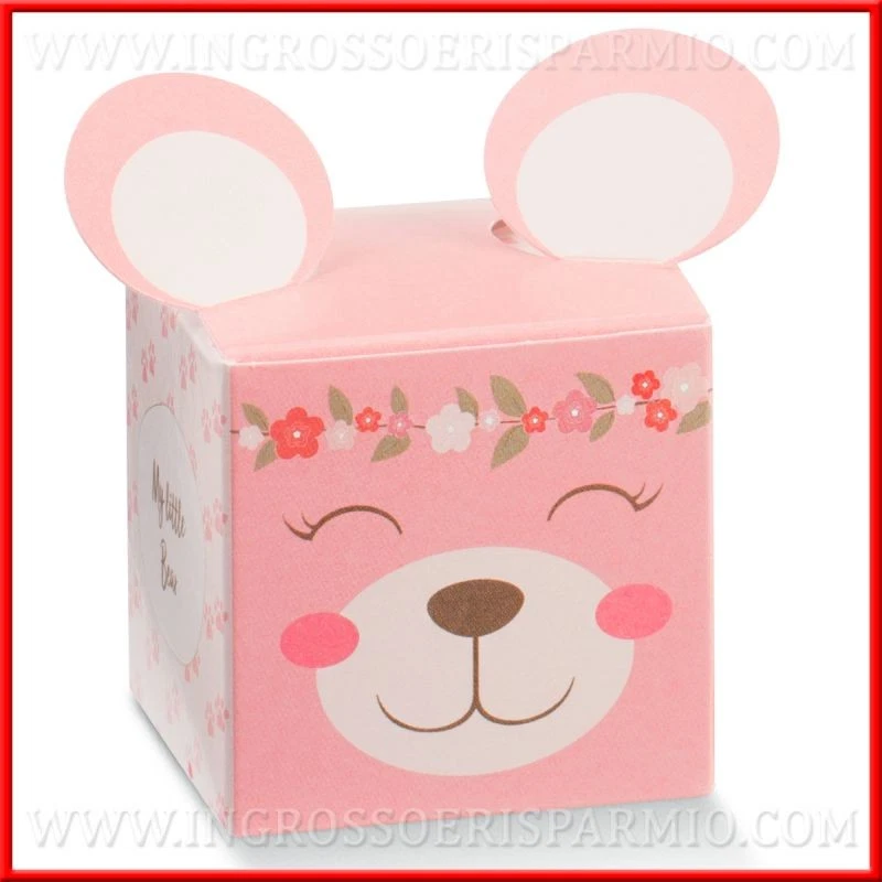 C.X.Y. 50 Pezzi Portaconfetti A Forma Di Orsetto – Scatoline In Cartoncino Con Nastro Di Raso Per Bomboniere, Battesimo E Nascita – Colore Rosa