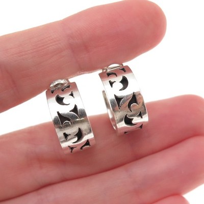 Lois Hill 925 Sterling Silver Vintage Signature Scroll Hoop Earrings