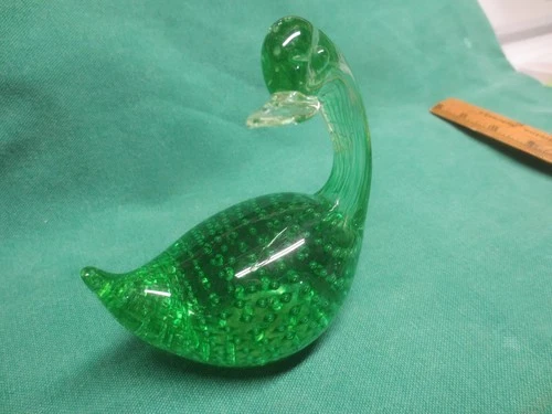 Vintage Murano Green Glass Swan