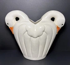 VTG Double Headed Art Deco Country Geese Vase 1985 Byron Molds 12” Large Goose