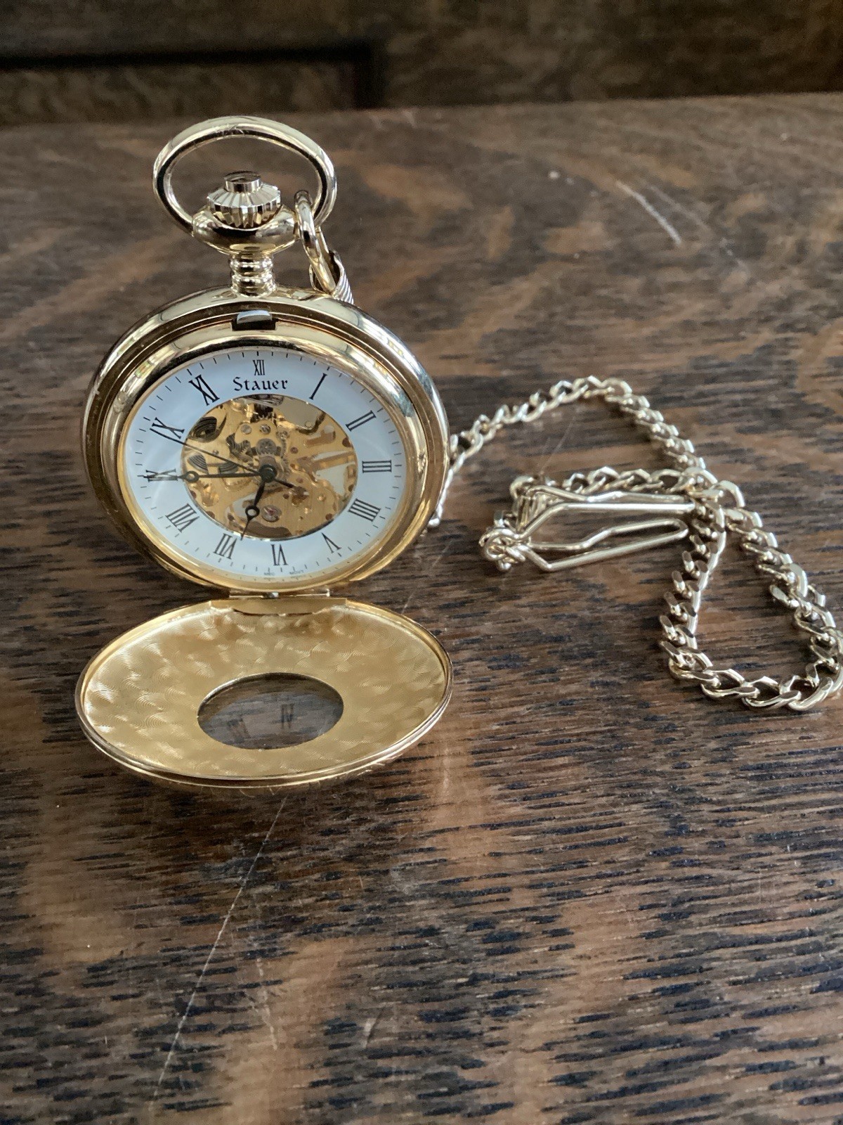 Stauer Mechanical Skeleton Pocket Watch Gold Tone… - image 9