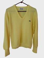 Men's Vintage Yellow Izod Lacoste V-neck Sweater Size Large