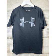Under Armour T-Shirt Kids Youth Small Black Graphic Logo EUC