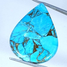 21.00Cts Best Lab-Created Sky Blue Copper Turquoise Pear Cabochon 23X29X4MM