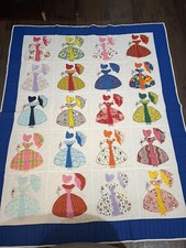 Quilt Parasol Lady Southern Belle Umbrella Sunbonnet 82" x 66" Vtg Handmade