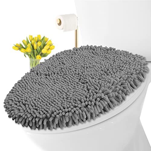 Soft Chenille Bathroom Toilet Lid Cover Machine Washable Seat Covers 18