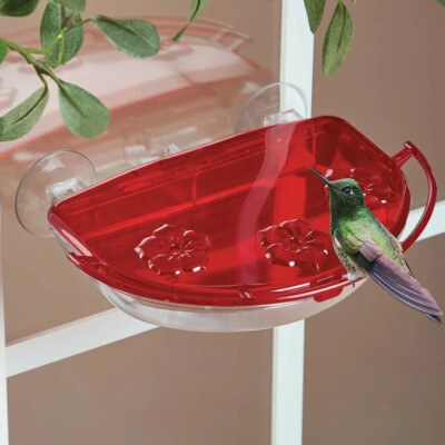 WINDOW HUMMINGBIRD FEEDER Perch Nectar Bird Outdoor ~ 3 Feeding Port ~ 15 oz