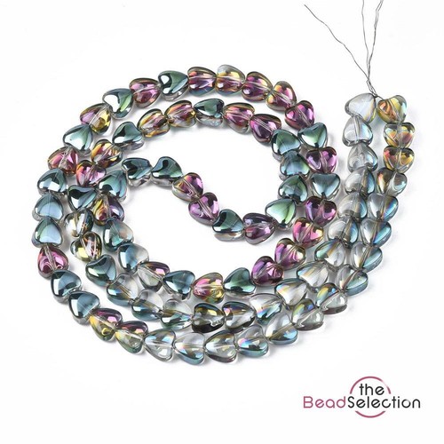 20 PENDANT HEART GLASS BEADS 8mm CLEAR RAINBOW AB LUSTRE jewellery GLS130 - Picture 4 of 6