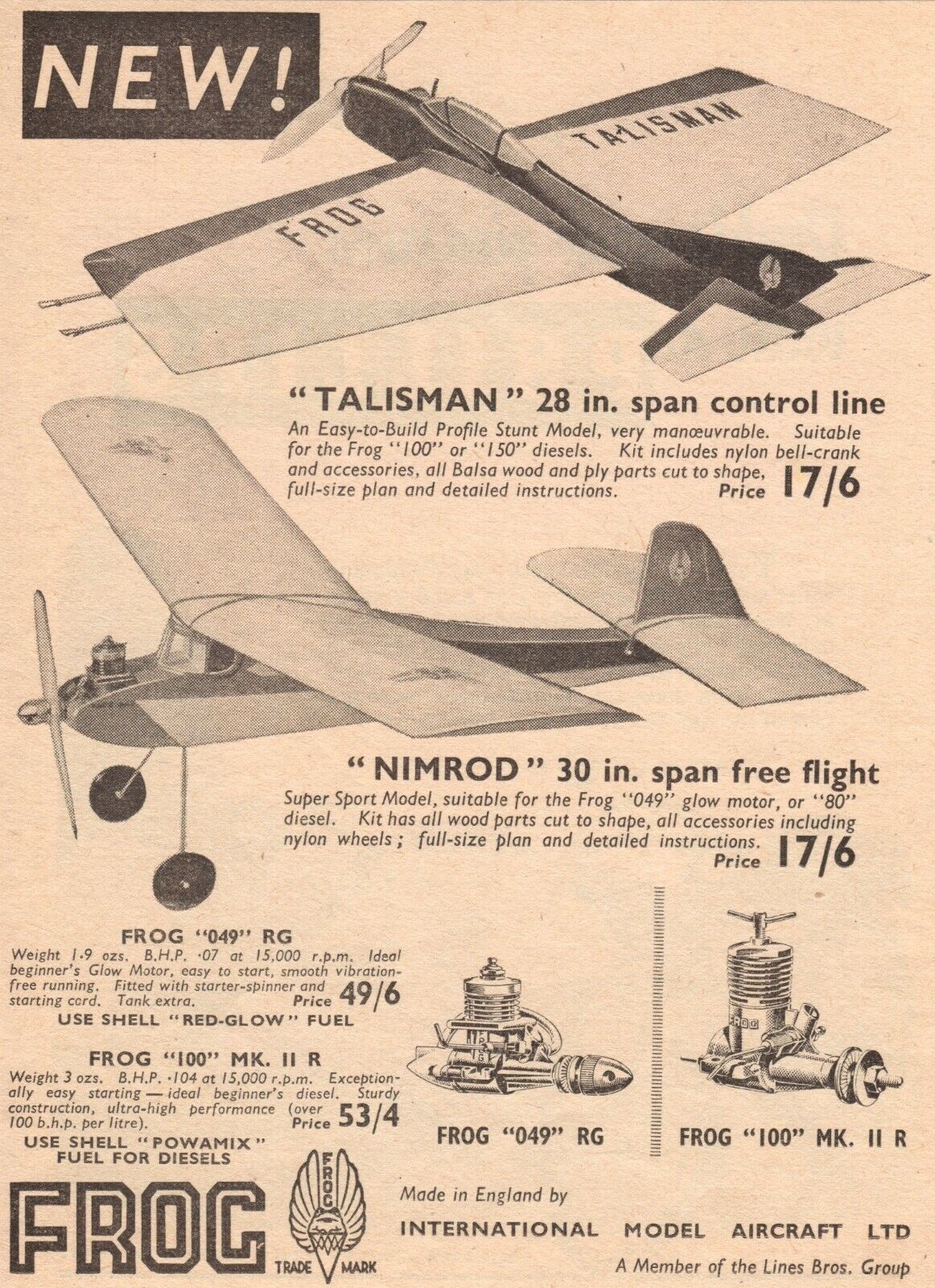 Vintage Frog Control Line and Free Flight Model Aircraft Advert - Original 1960
