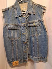 VTG‼ 90s PS GITANO Sz L 100% Cotton Denim Jean Vest Med. Wash Button Up 