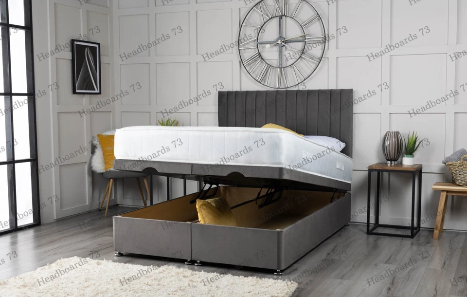 Plush Velvet Ottoman Bed Divan Storage Apollo Headboard - Foot Lift Gas Lift - Image 2 of 3