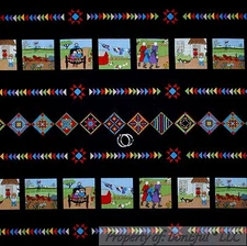 BonEful Fabric FQ Cotton Quilt Black Amish Country Farm Horse Buggy Star Border