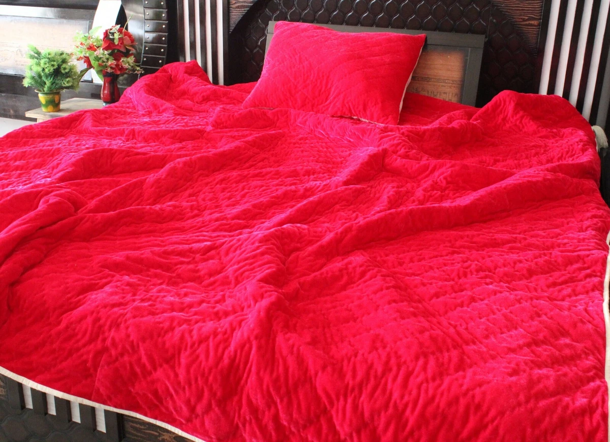 Fuchsia velvet comforter blankets and bedspread king quilt 90X104 inch