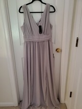 Lulus Gray Surplice Chiffon Maxi Dress Sz LARGE Wedding Formal PROM Evening NWT