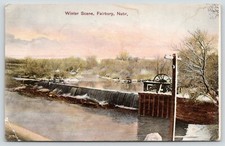 Fairbury Nebraska~Invierno~Rueda de polea de molino en presa~Nieve y hielo~1909 coloreado a mano