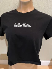 Tabitha Brown x Target Hello There Embroidered Black Boxy Crop Tshirt  Womens XS