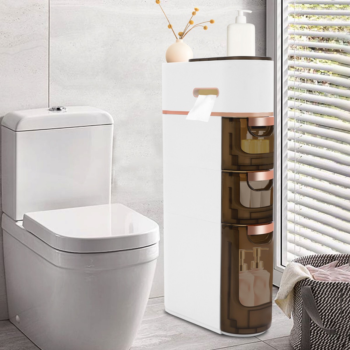 Bathroom Storage Cabinet Floor Standing Toilet Paper Organizer