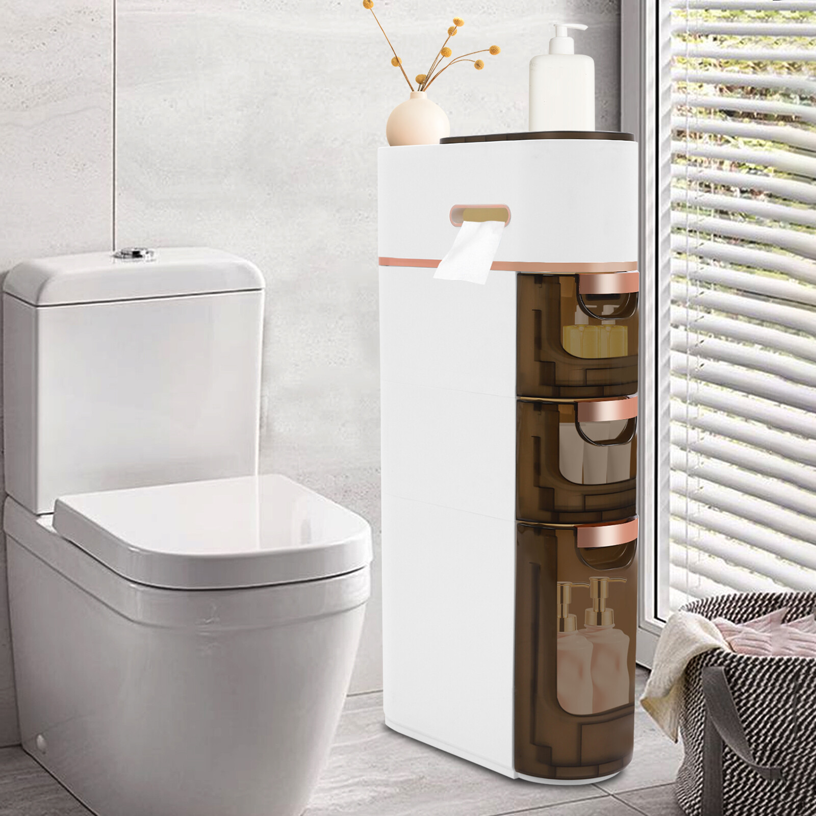 Slim Tall Bathroom Floor Cabinet with Large Storage Space for Small Areas