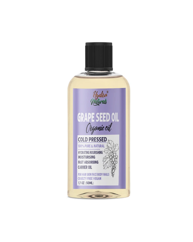 HYDRA NATURALS GRAPESEED OIL 100% Pure Organic Natural Cold Pressed Unrefined Skin Hair Face UK