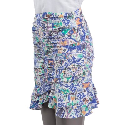 66831 auth ISABEL MARANT blue silk 2022 MILENDI ROUCHED MINI Skirt