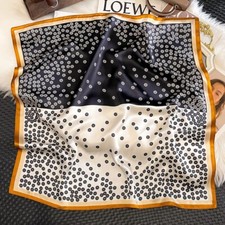 100 Mulberry Silk 27" Square Scarf Women Neckerchief Wrap Blakc White Polka Dot