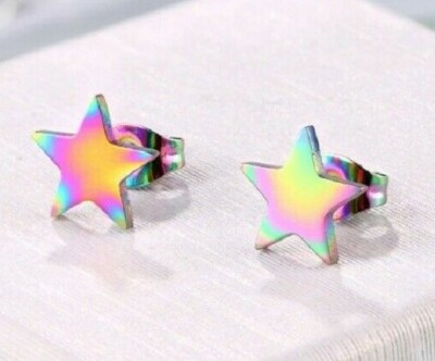 Titanium Titan Ohrstecker Ohrringe Schmuck Silber Damen Sterne Bunte Regenbogen