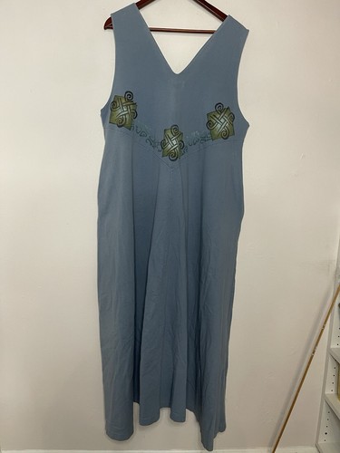 Maxi Vestido Para Mujer Blue Fish Vintage Azul Estampado Celta Sin Mangas Bolsillos LEER - Imagen 7 de 7