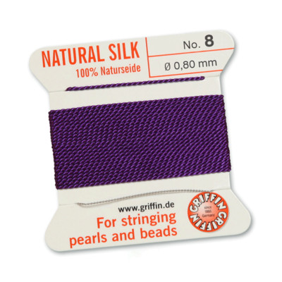 Griffin 100% Naturseide amethyst Perlseide, Perlfaden; 1 Nadel; versch. Stärken