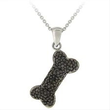 925 Silver Black Diamond Accent Bone Pendant Necklace