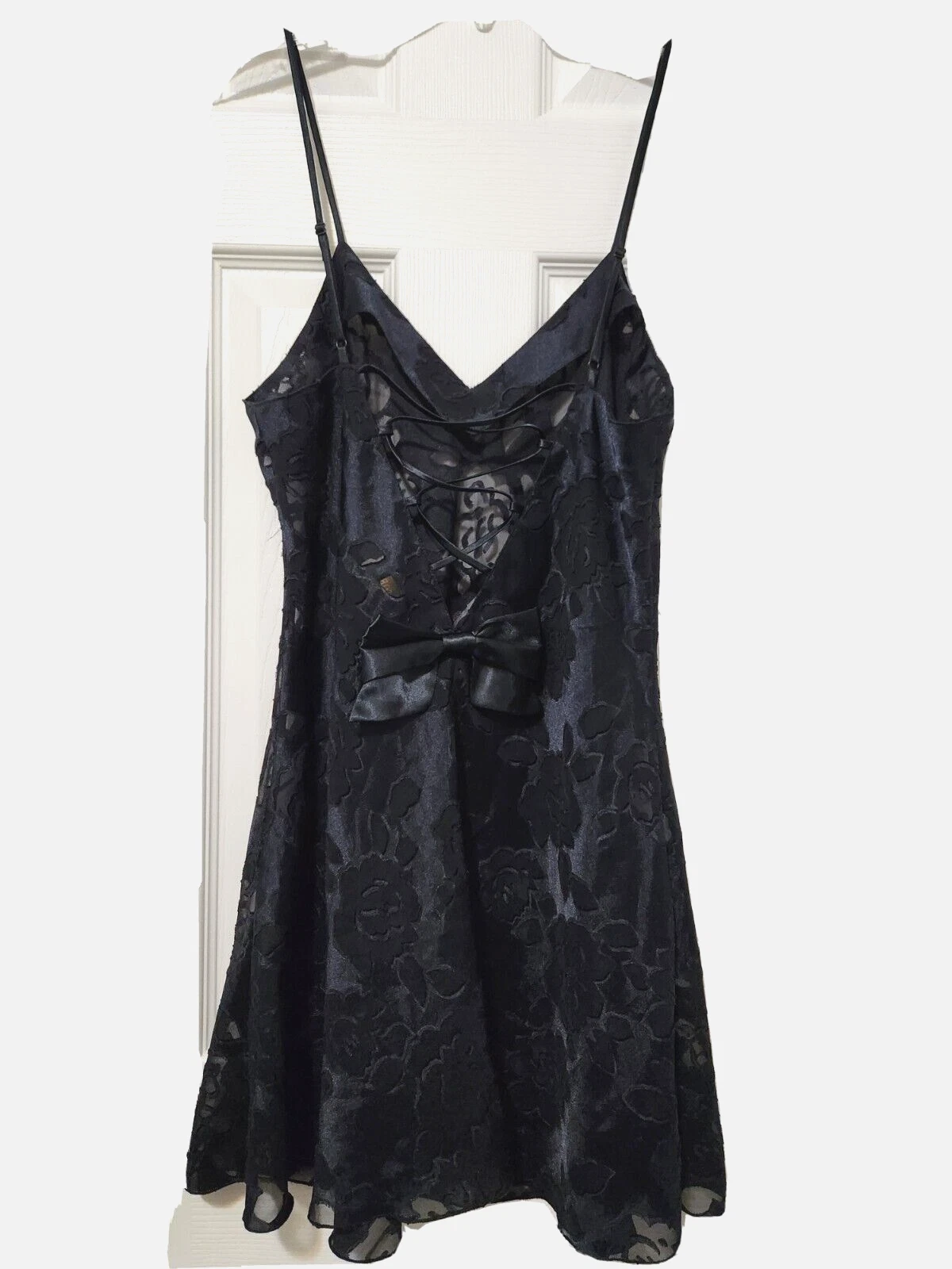 UNDERCOVER Mini abito vintage Victoria's Secret etichetta oro nero floreale burnout lingerie M