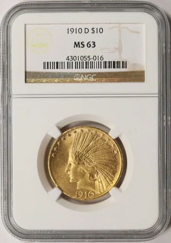 1910-D $10 Gold Indian Eagle NGC MS63