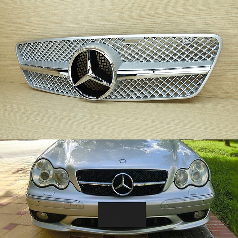Fit BENZ W203 C-Class 01-07 Silver / Chrome Front Grille ABS Sedan
