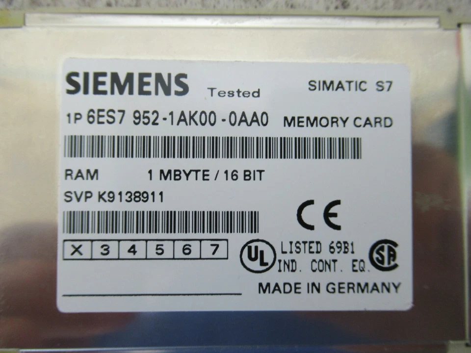 Siemens 6ES7952-1AK00-0AA0 Simatic Memory Card RAM 1MByte / 16 BIT - Image 2 of 3