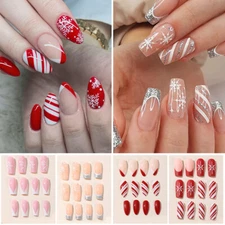 Press On Nails Long Ballet Nail Extension Christmas False Nail Nail Decor 24PCS